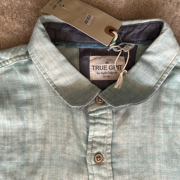 NWT! True Grit Men's Baja Short Sleeve 2 Pocket Button Down Shirt Cotton Sky - Picture 2 of 9